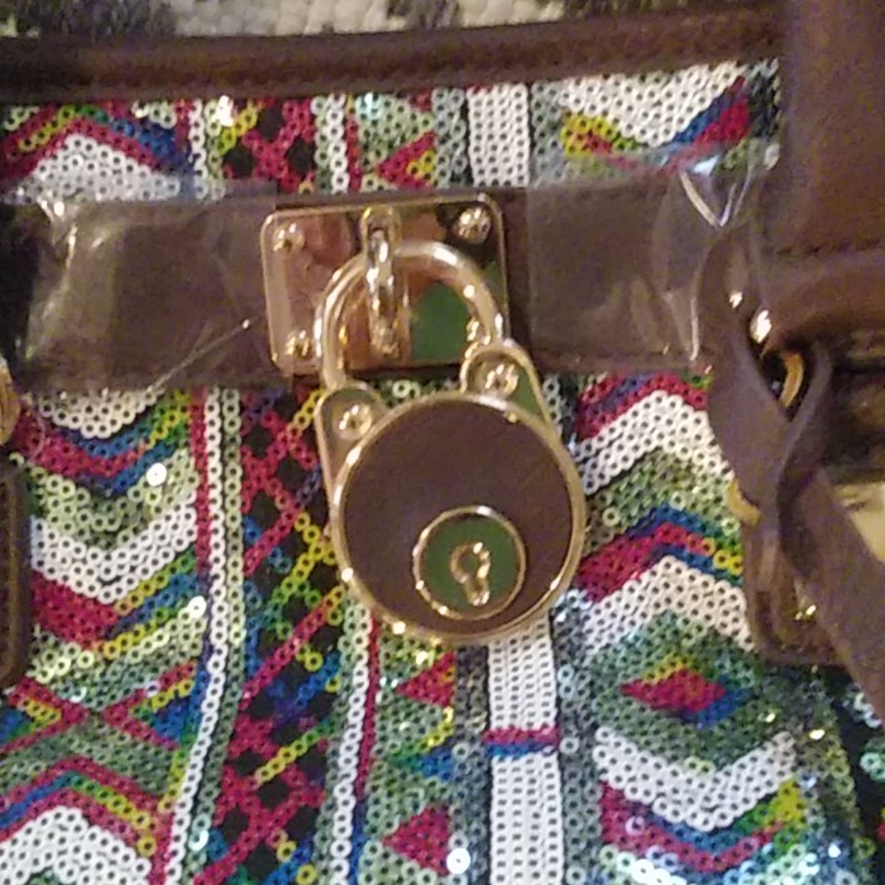 Multicolored sequined large handbag with 2 straps - Picture 3 of 9